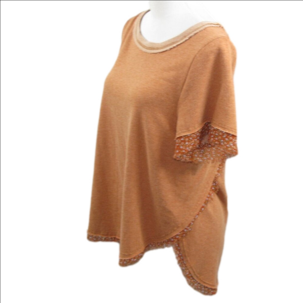 Umgee Orange Multi-Media Knit Short Sleeve Top Size Small